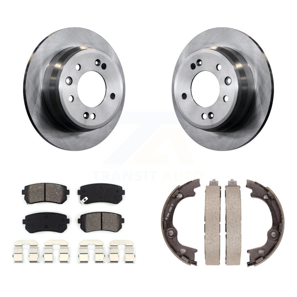 Rear Disc Rotors Semi-Metallic Pads & Parking Brake Shoes Kit For Hyundai Tucson Elantra K8S-104292