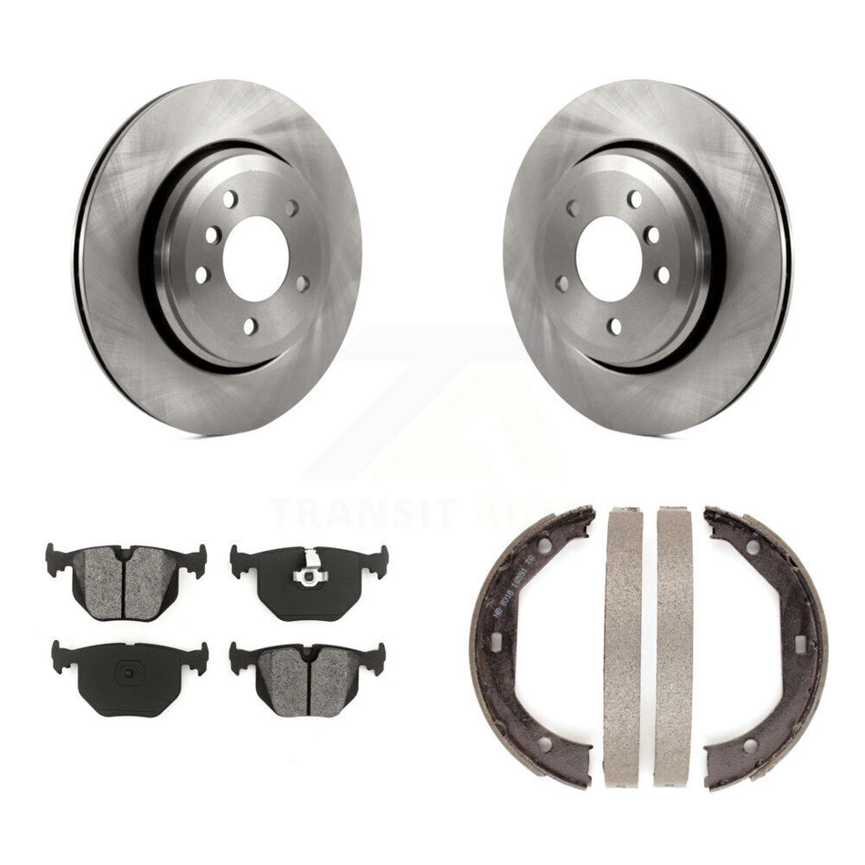 Rear Disc Rotors Semi-Metallic Pads And Parking Brake Shoes Kit For BMW 330Ci 330i 330xi K8S-104322