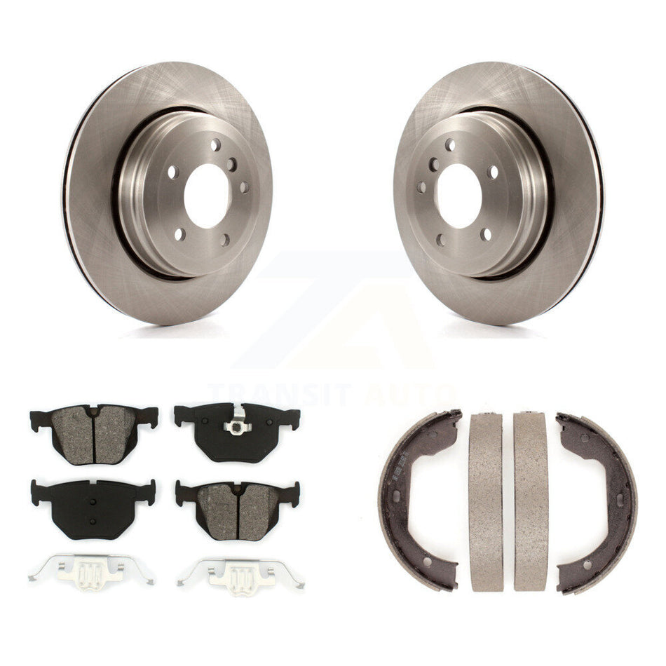 Rear Disc Rotors Semi-Metallic Pads And Parking Brake Shoes Kit For BMW 530i 525i 528i K8S-104342