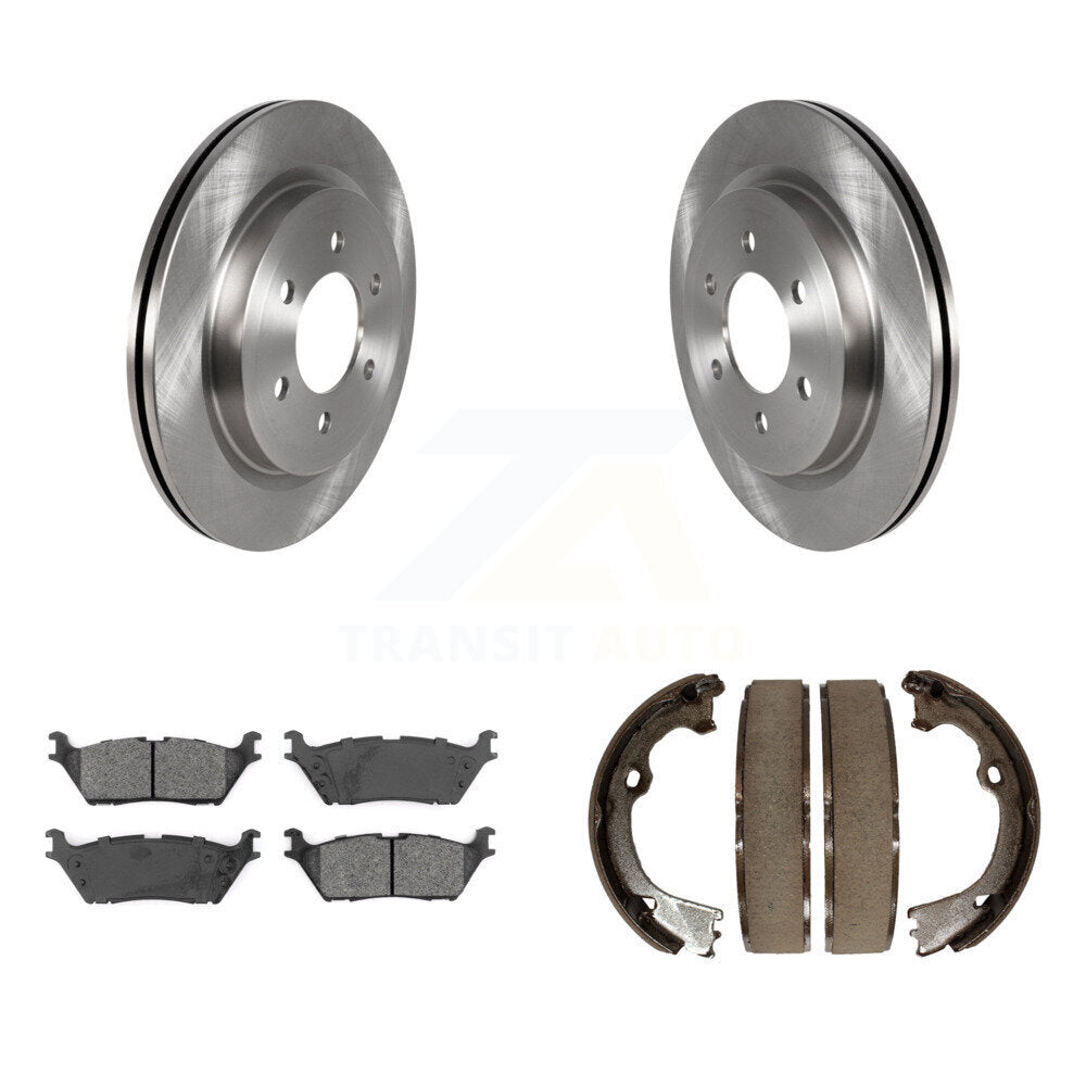 Rear Disc Rotors Semi-Metallic Pads And Parking Brake Shoes Kit For Ford F-150 K8S-104351