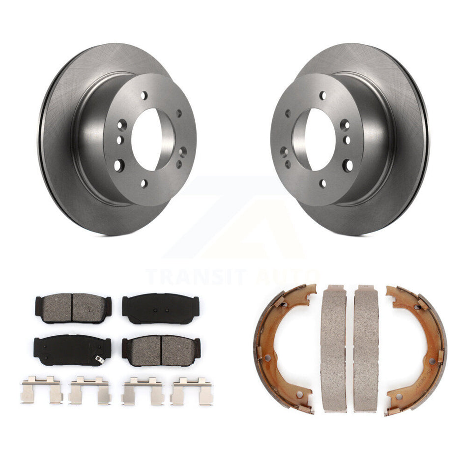 Rear Disc Rotors Semi-Metallic Pads And Parking Brake Shoes Kit For 2003-2006 Kia Sorento K8S-104373