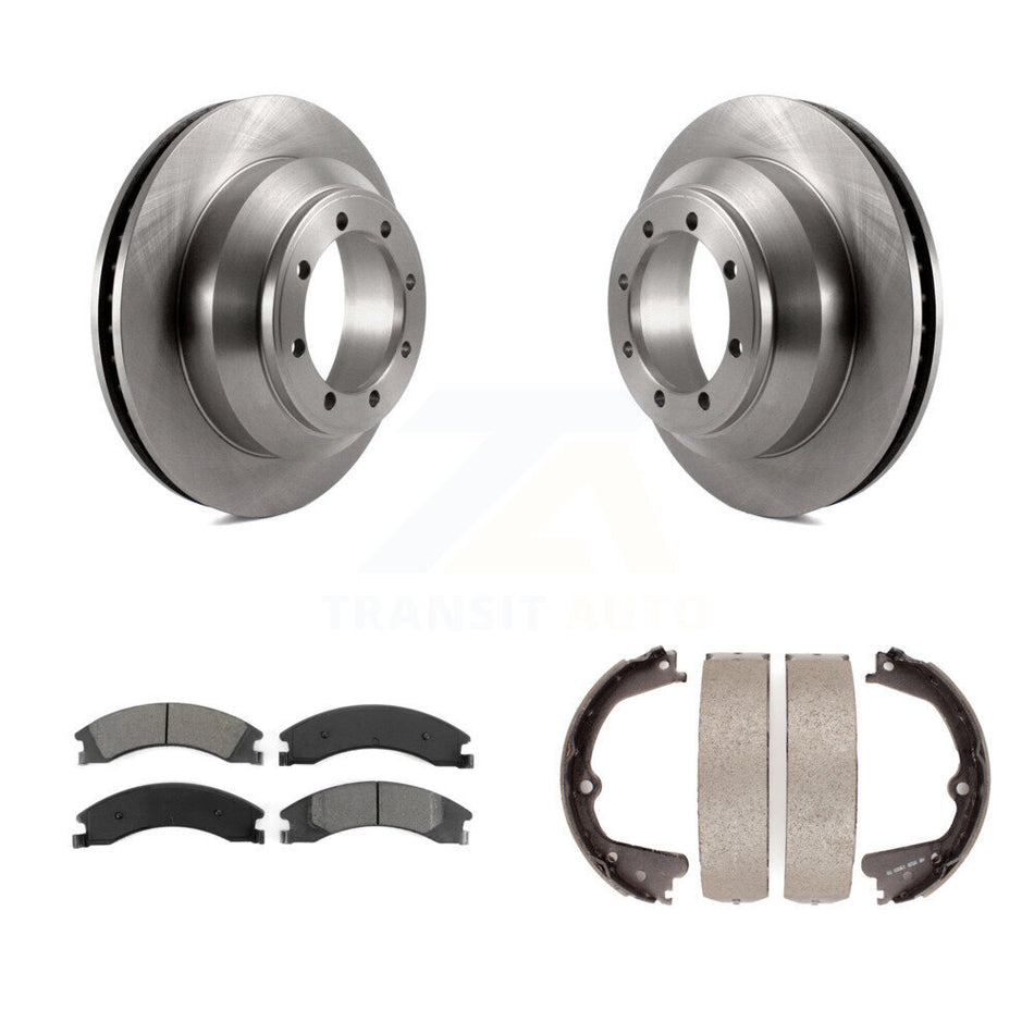 Rear Disc Rotors Semi-Metallic Pads And Parking Brake Shoes Kit For Ford E-350 Super Duty K8S-104394
