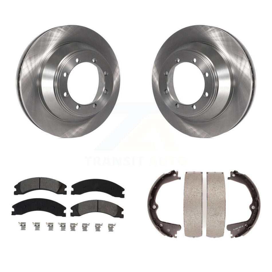 Rear Disc Rotors Semi-Metallic Pads And Parking Brake Shoes Kit For Ford E-450 Super Duty K8S-104395