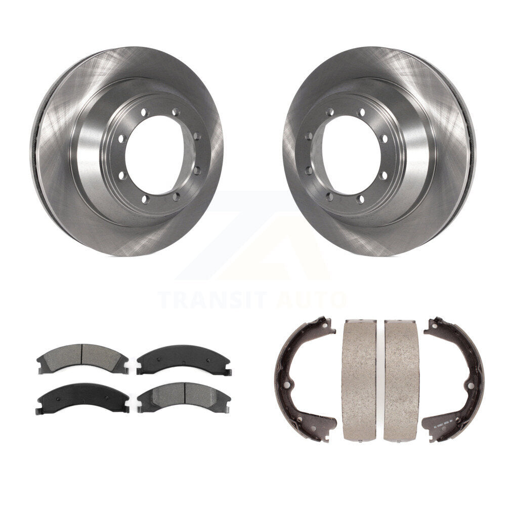 Rear Disc Rotors Semi-Metallic Pads And Parking Brake Shoes Kit For Ford E-450 Super Duty K8S-104397