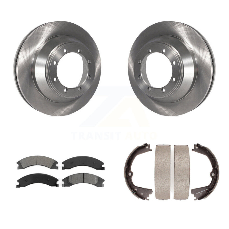 Rear Disc Rotors Semi-Metallic Pads And Parking Brake Shoes Kit For Ford E-450 Super Duty K8S-104397