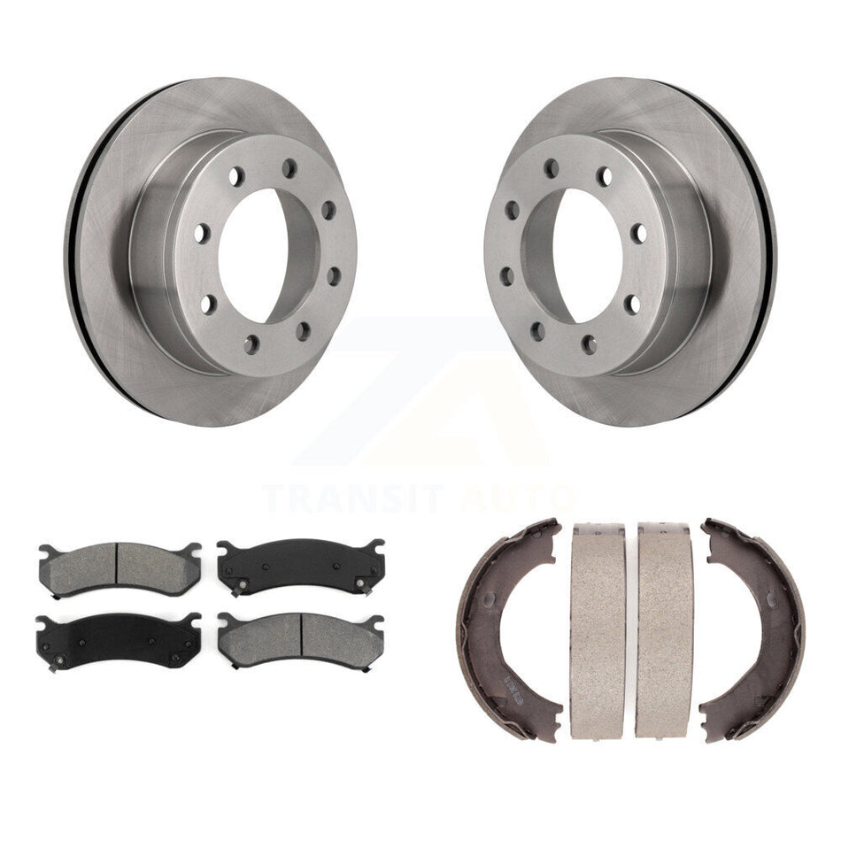 Rear Disc Rotors Semi-Metallic Pads Parking Shoes Kit For Chevrolet GMC Silverado 2500 HD K8S-104415