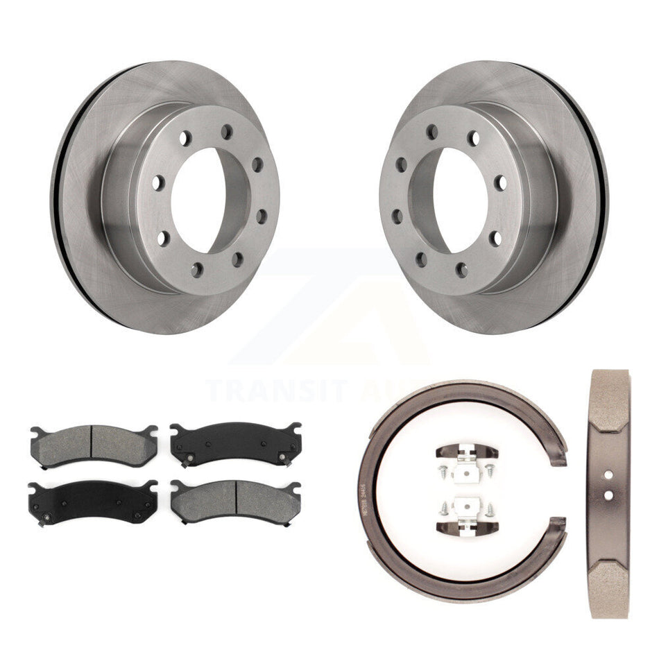 Rear Disc Rotors Semi-Metallic Pads Parking Brake Shoes Kit For GMC Sierra 2500 Yukon XL K8S-104417