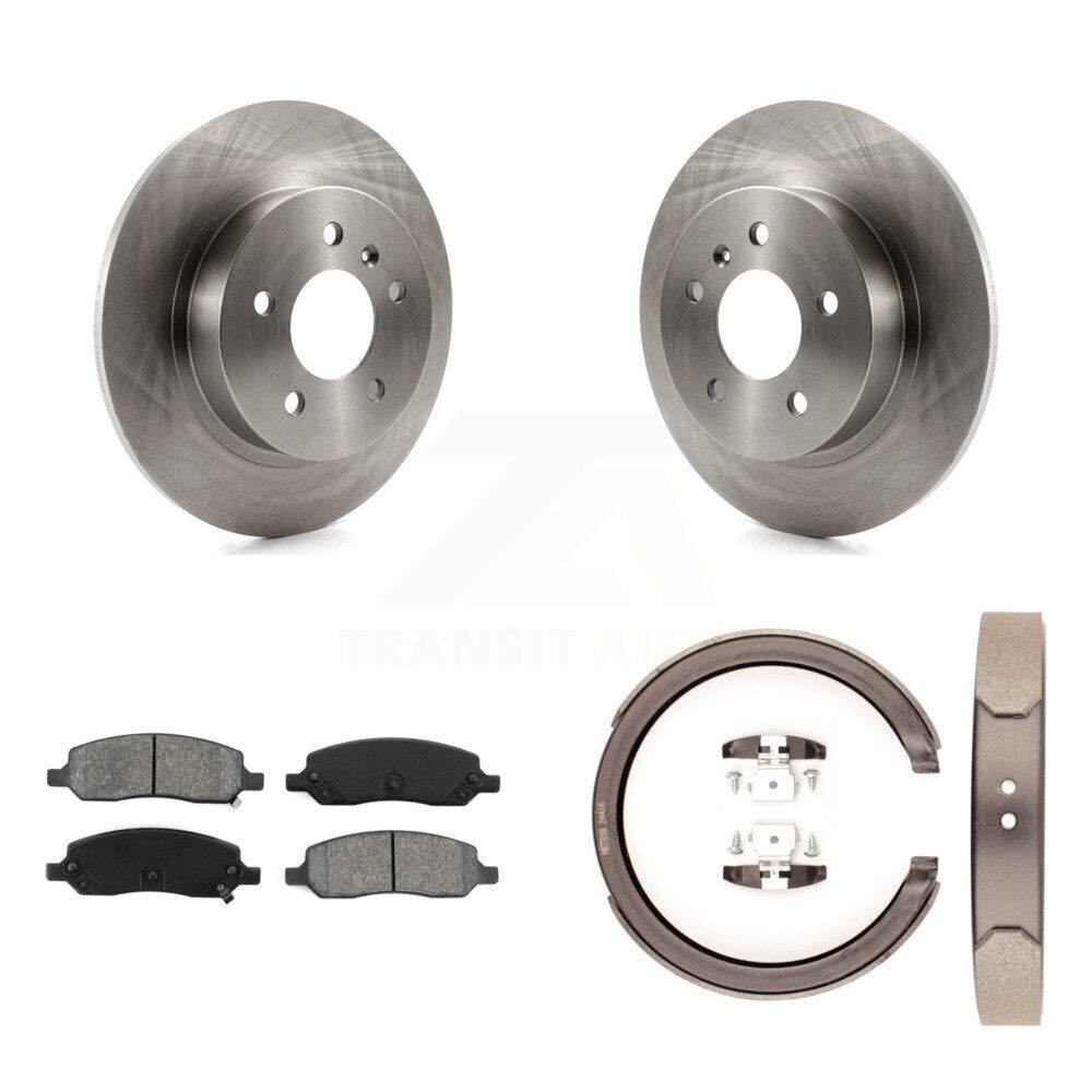 Rear Disc Rotors Semi-Metallic Pads Parking Shoes Kit For Cadillac DTS With 5 Lug Wheels K8S-104418