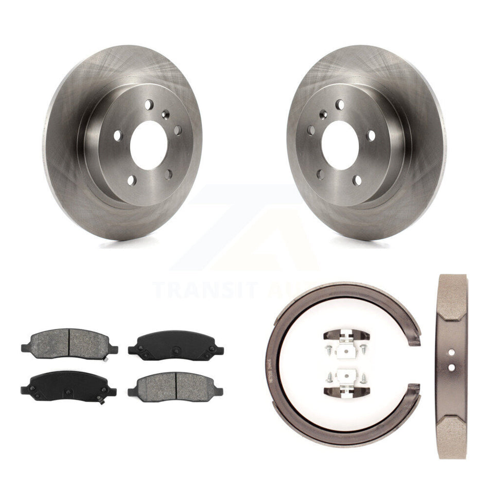 Rear Disc Rotors Semi-Metallic Pads Parking Shoes Kit For Cadillac DTS With 5 Lug Wheels K8S-104418