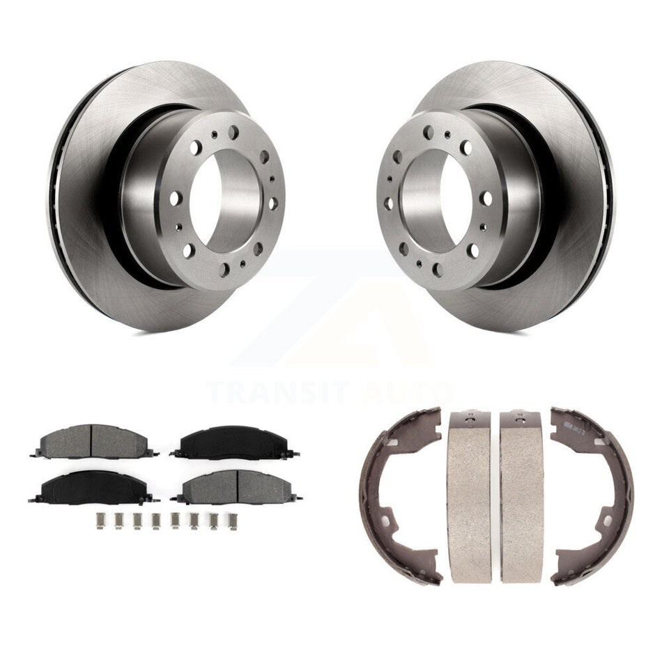 Rear Disc Rotors Semi-Metallic Pads Parking Brake Shoes Kit For Ram 3500 2500 1500 Dodge K8S-104430