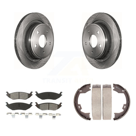 Rear Disc Rotors Semi-Metallic Pads And Parking Brake Shoes Kit For Dodge Ram 1500 K8S-104432