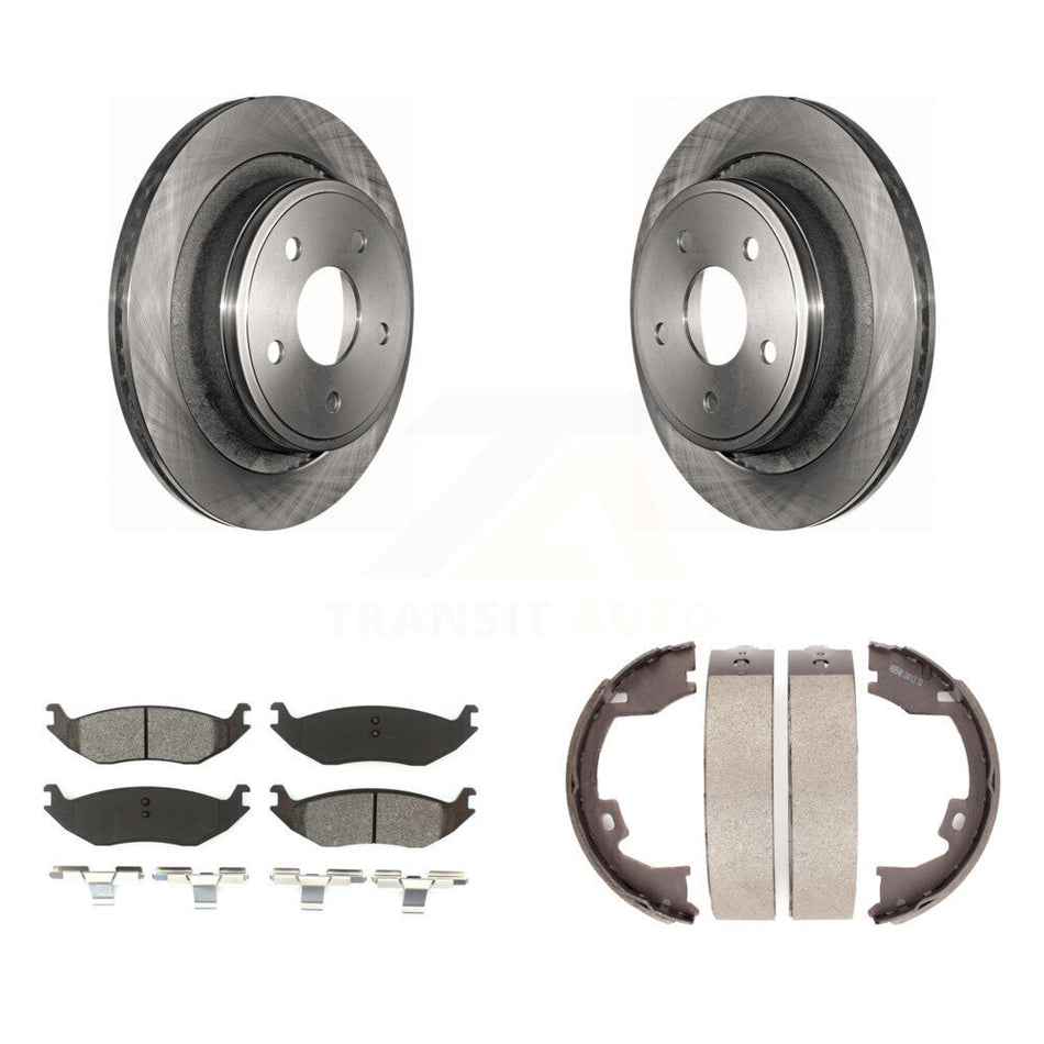 Rear Disc Rotors Semi-Metallic Pads And Parking Brake Shoes Kit For Dodge Ram 1500 K8S-104432