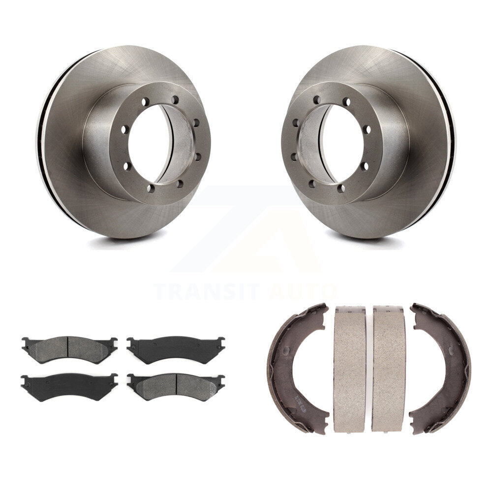 Rear Disc Rotors Semi-Metallic Pads And Parking Brake Shoes Kit For Ford E-350 Super Duty K8S-104444