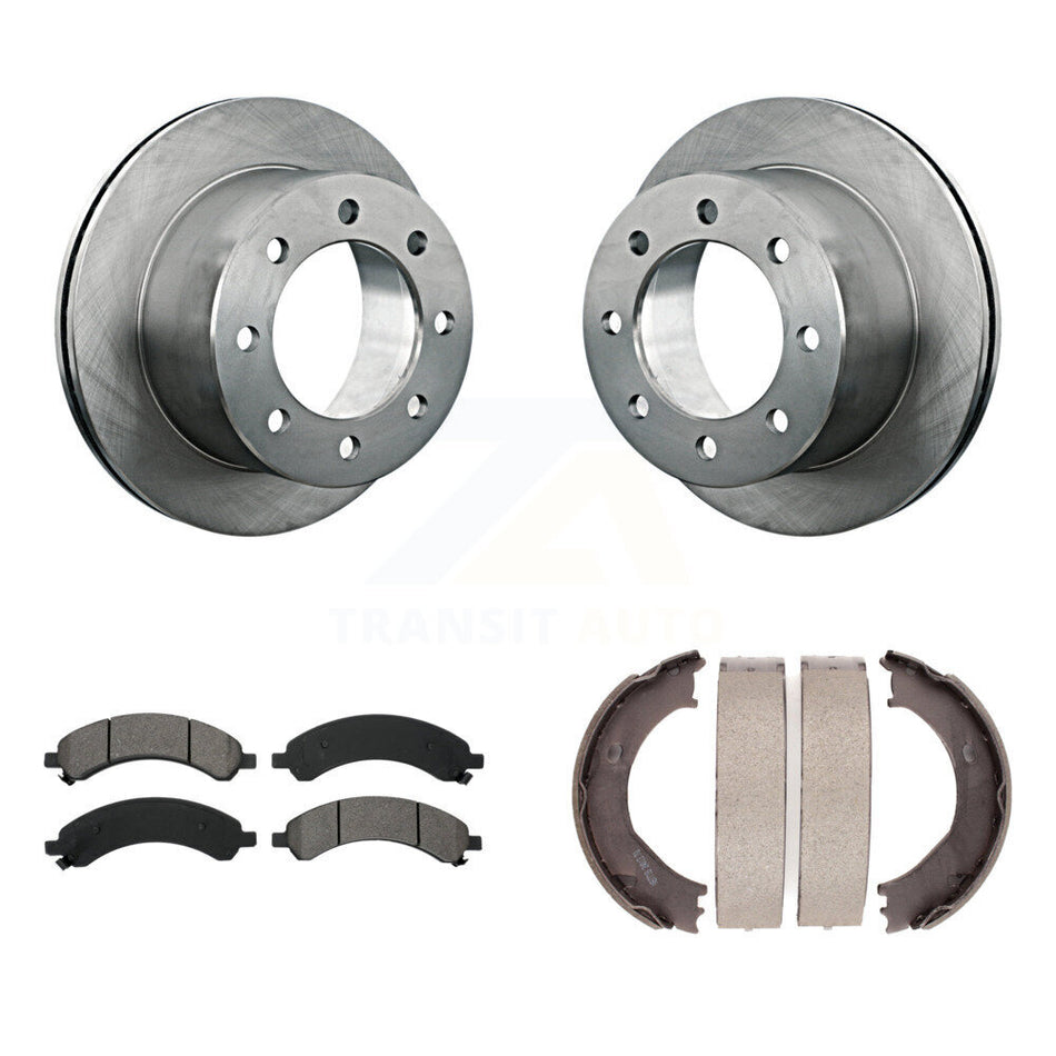 Rear Disc Rotors Semi-Metallic Pads And Parking Shoes Kit For Chevrolet Express 3500 GMC K8S-104450