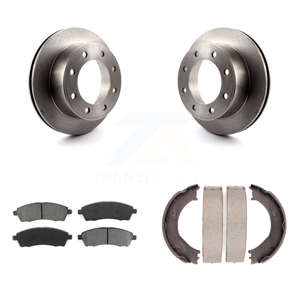 Rear Disc Rotors Semi-Metallic Pads And Parking Shoes Kit For Ford F-350 Super Duty F-250 K8S-104453