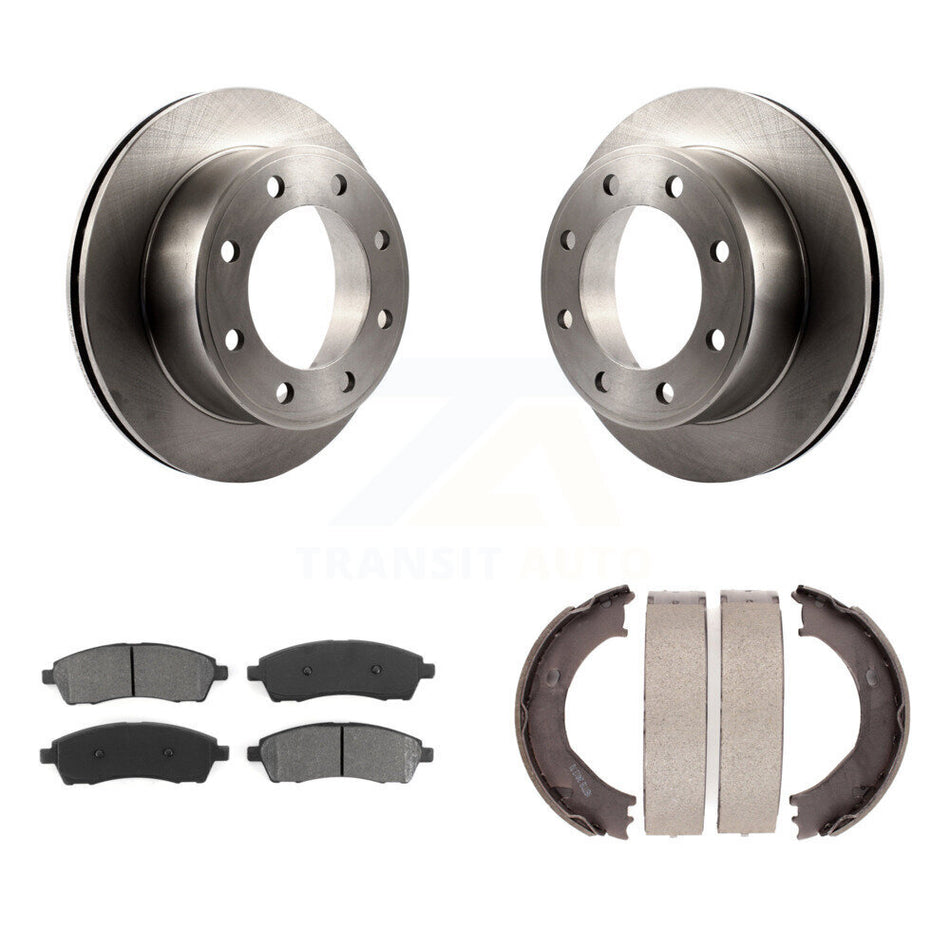 Rear Disc Rotors Semi-Metallic Pads And Parking Shoes Kit For Ford F-350 Super Duty F-250 K8S-104453