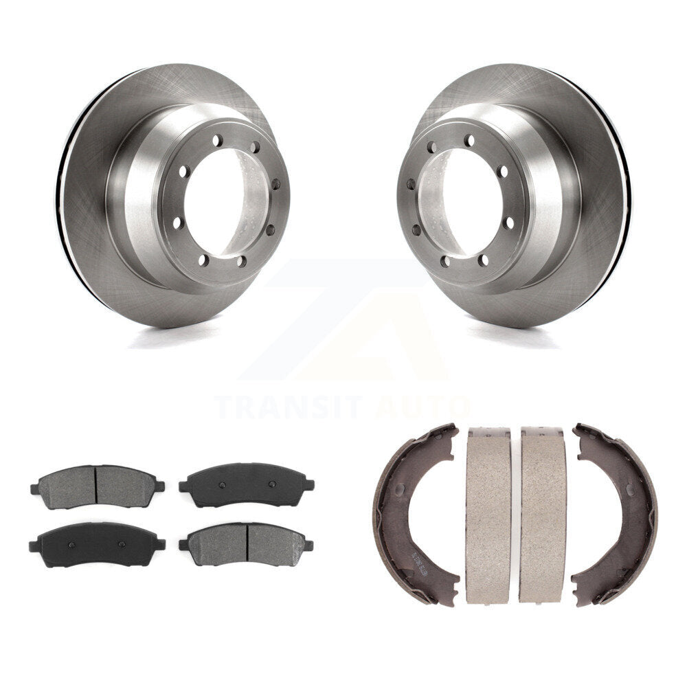 Rear Disc Rotors Semi-Metallic Pads And Parking Brake Shoes Kit For Ford F-350 Super Duty K8S-104454