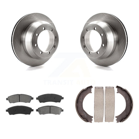Rear Disc Rotors Semi-Metallic Pads And Parking Brake Shoes Kit For Ford F-350 Super Duty K8S-104454