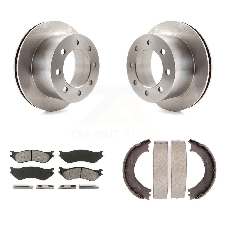 Rear Disc Rotors Semi-Metallic Pads & Parking Shoes Kit For 2001-2002 Dodge Ram 2500 3500 K8S-104457