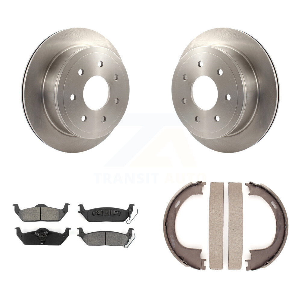 Rear Disc Rotors Semi-Metallic Pads And Parking Shoes Kit For Ford F-150 Lincoln Mark LT K8S-104471