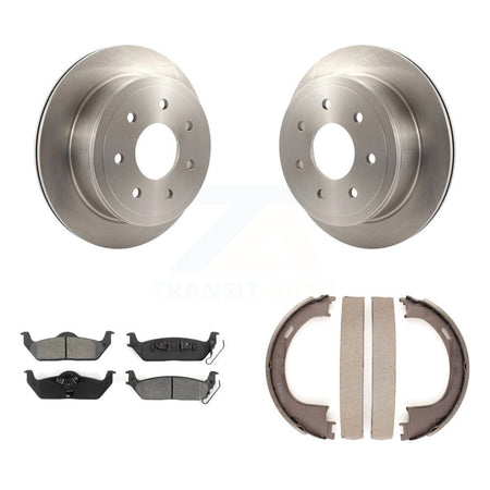 Rear Disc Rotors Semi-Metallic Pads And Parking Shoes Kit For Ford F-150 Lincoln Mark LT K8S-104471