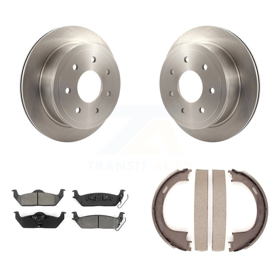 Rear Disc Rotors Semi-Metallic Pads And Parking Shoes Kit For Ford F-150 Lincoln Mark LT K8S-104471