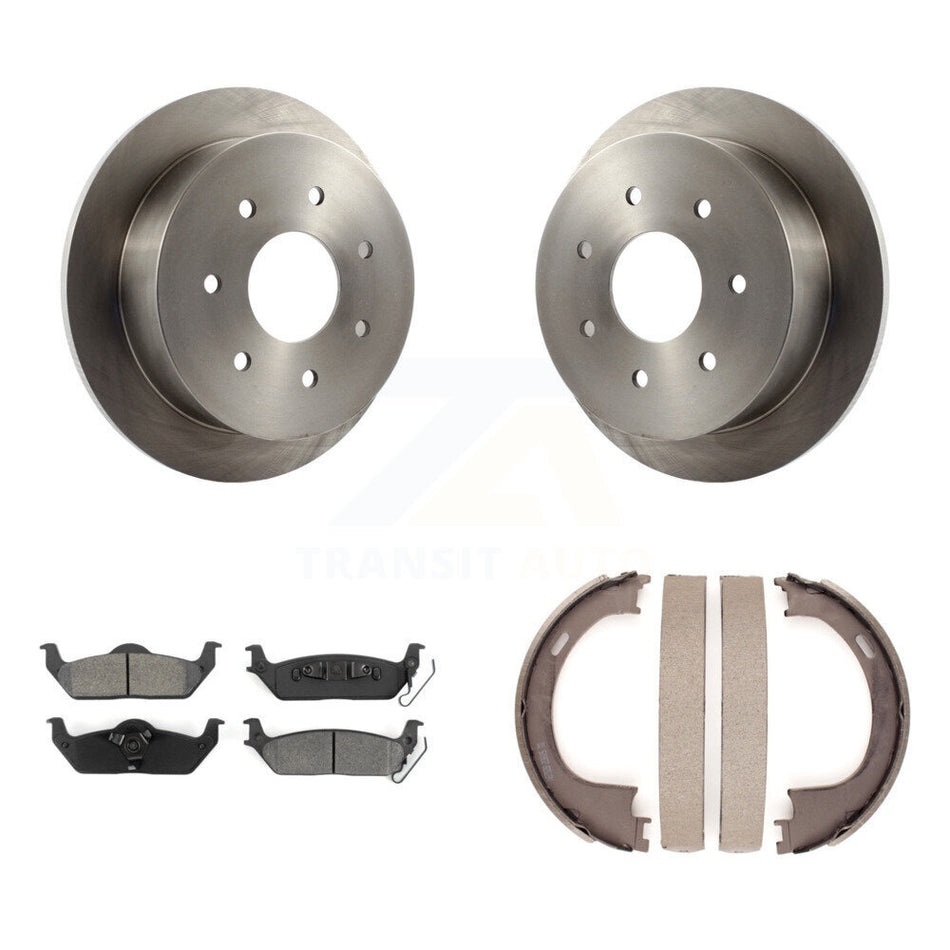 Rear Disc Rotors Semi-Metallic Pads And Parking Brake Shoes Kit For Ford F-150 K8S-104473