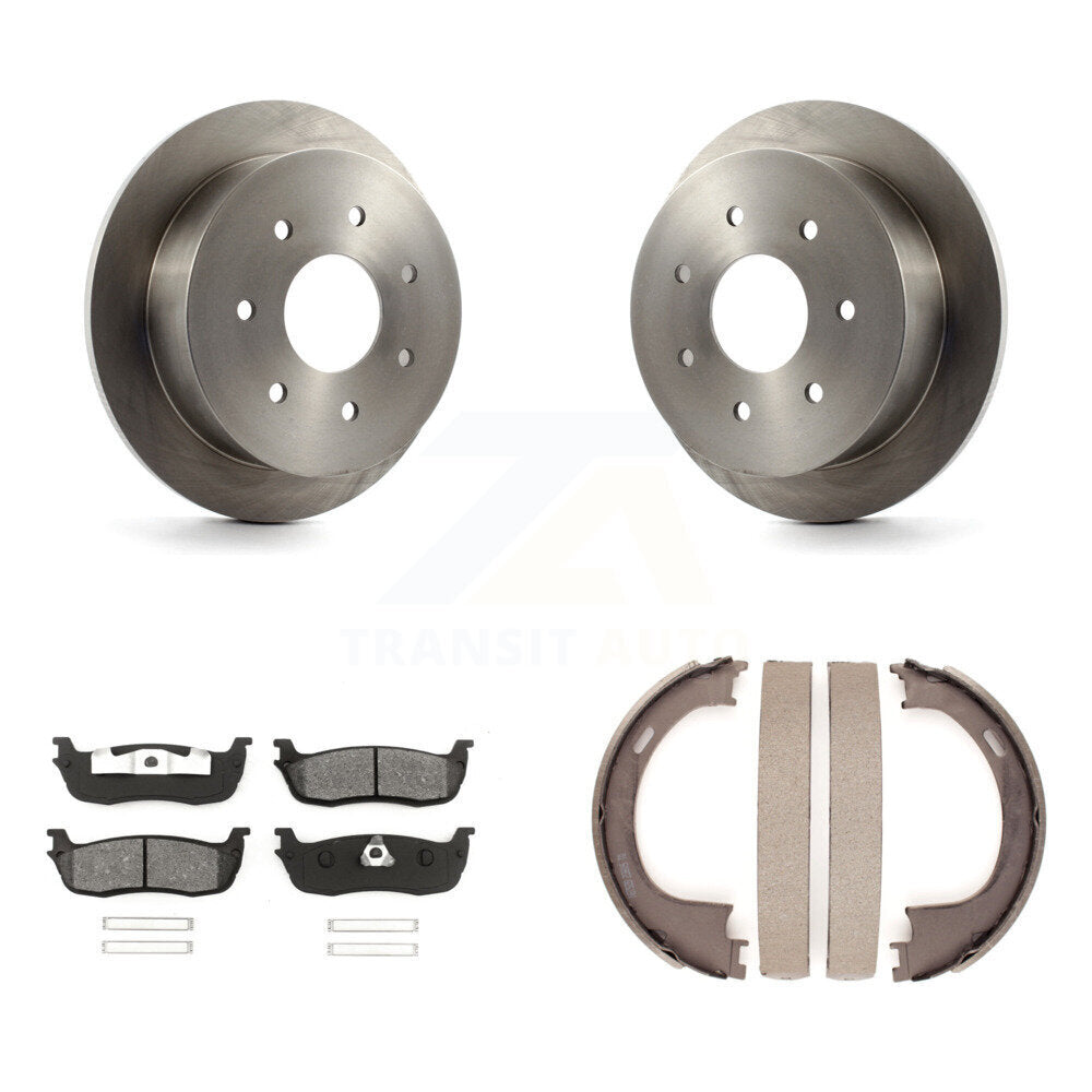 Rear Disc Rotors Semi-Metallic Pads And Parking Brake Shoes Kit For Ford F-150 F-250 K8S-104478
