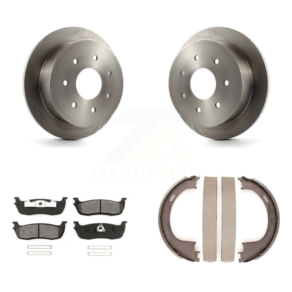 Rear Disc Rotors Semi-Metallic Pads And Parking Brake Shoes Kit For Ford F-150 F-250 K8S-104478