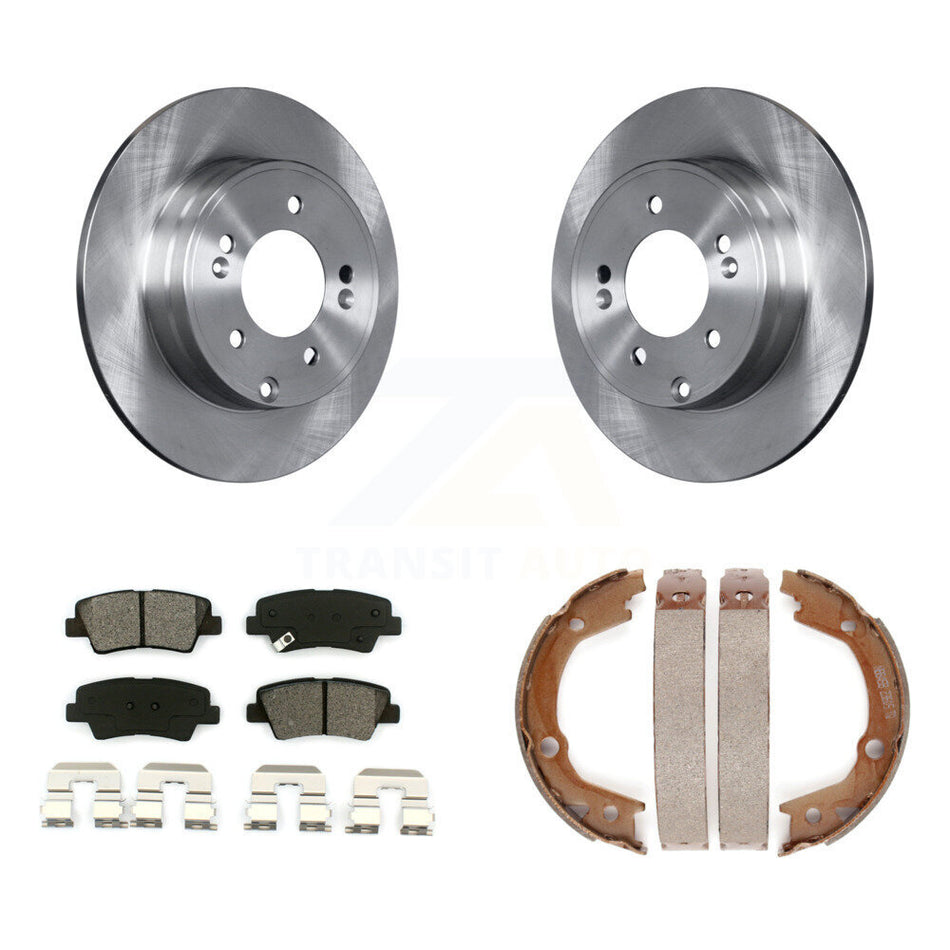 Rear Disc Rotors Semi-Metallic Pads And Parking Brake Shoes Kit For Hyundai Sonata 3.3L K8S-104489