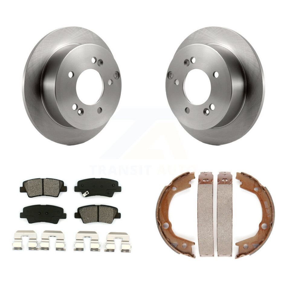 Rear Disc Rotors Semi-Metallic Pads And Parking Brake Shoes Kit For Hyundai Sonata 2.4L K8S-104490