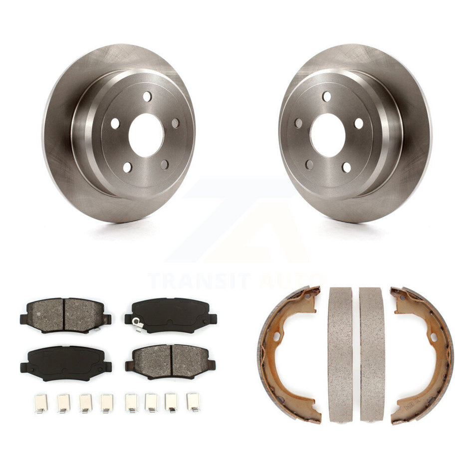 Rear Disc Rotors Semi-Metallic Pads And Parking Brake Shoes Kit For Jeep Wrangler JK K8S-104492