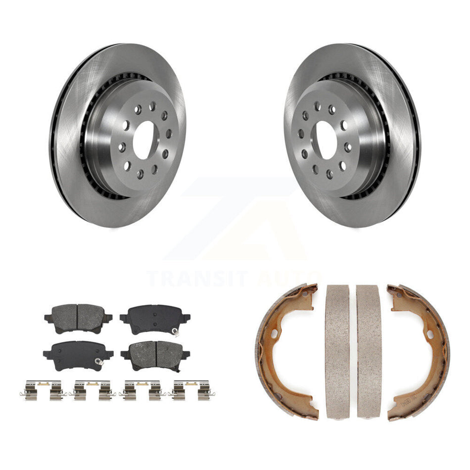Rear Disc Rotors Semi-Metallic Pads & Parking Brake Shoes Kit For Jeep Wrangler Gladiator K8S-104495