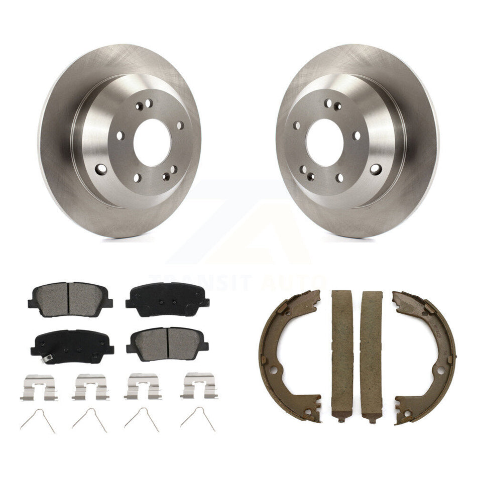 Rear Disc Rotors Semi-Metallic Pads Parking Brake Shoes Kit For Hyundai Santa Fe Sport XL K8S-104524