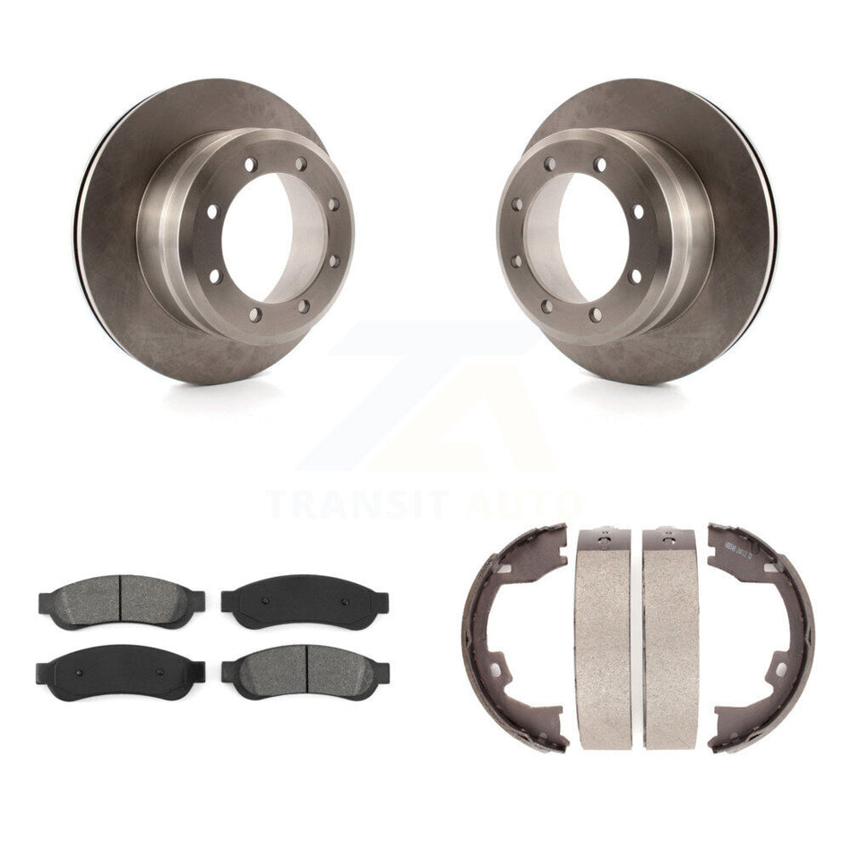 Rear Disc Rotors Semi-Metallic Pads And Parking Shoes Kit For Ford F-350 Super Duty F-250 K8S-104529