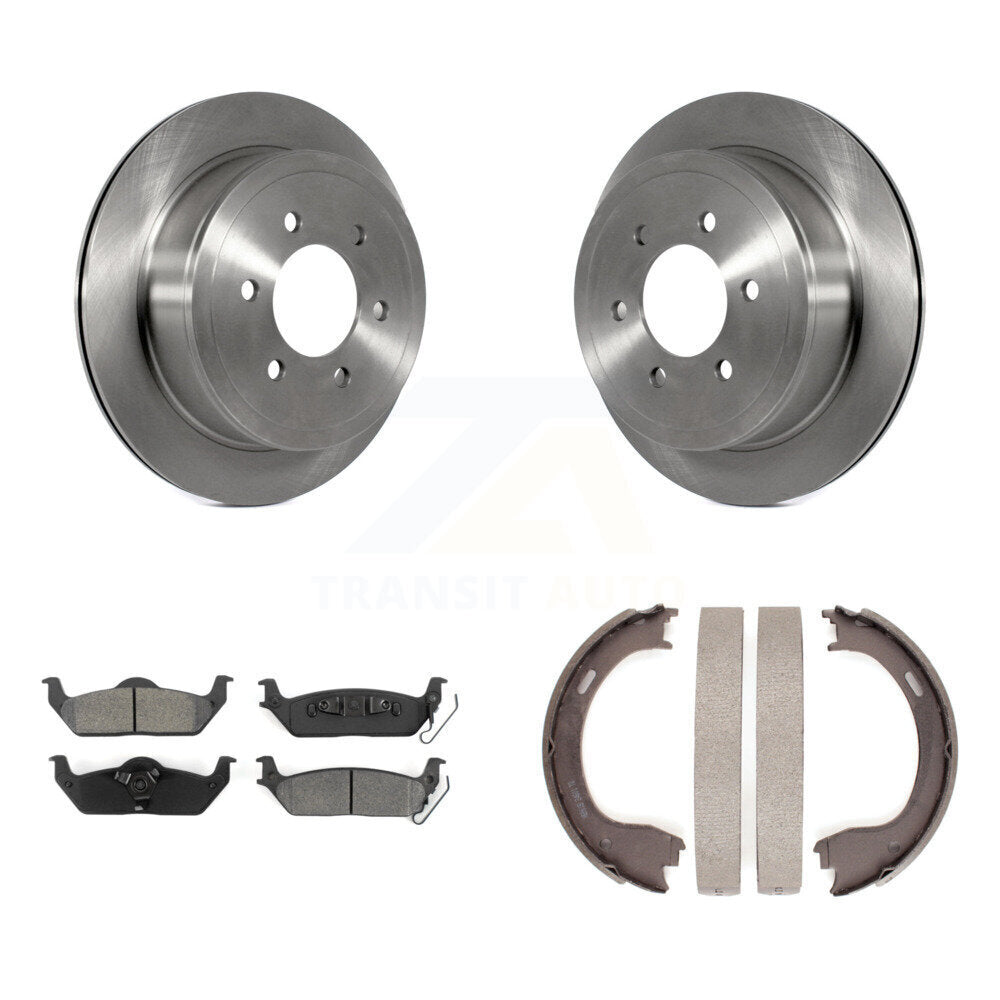 Rear Disc Rotors Semi-Metallic Pads & Parking Shoes Kit For Ford F-150 With 6 Lug Wheels K8S-104540