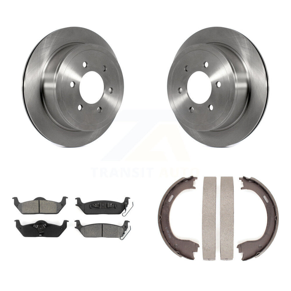 Rear Disc Rotors Semi-Metallic Pads & Parking Shoes Kit For Ford F-150 With 6 Lug Wheels K8S-104540
