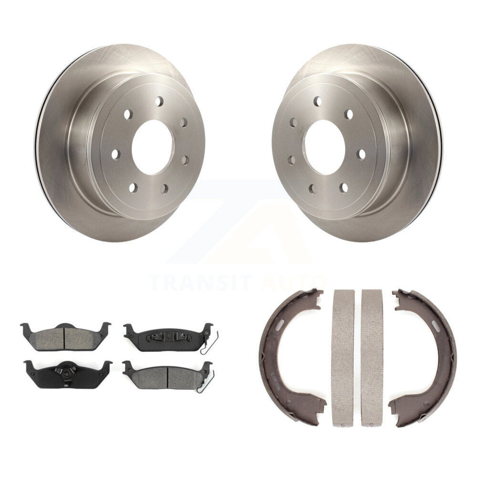 Rear Disc Rotors Semi-Metallic Pads & Parking Shoes Kit For Ford F-150 With 7 Lug Wheels K8S-104541