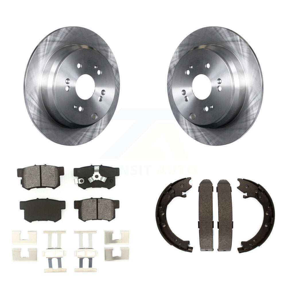 Rear Disc Rotors Semi-Metallic Pads And Parking Brake Shoes Kit For 2005-2006 Honda CR-V K8S-104567
