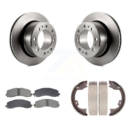 Rear Disc Rotors Semi-Metallic Pads And Parking Brake Shoes Kit For Ram 2500 3500 K8S-104570