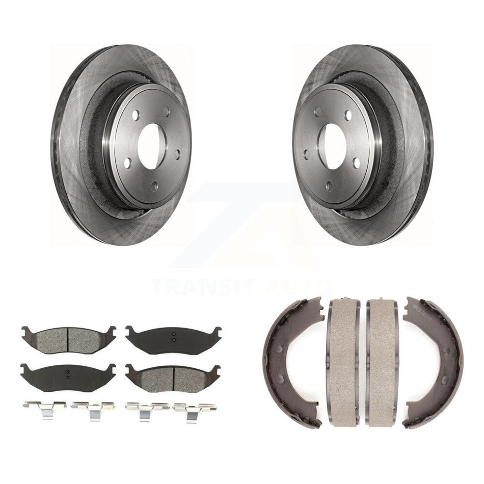 Rear Disc Rotors Semi-Metallic Pads Parking Shoes Kit For Dodge Ram 1500 Durango Chrysler K8S-104575