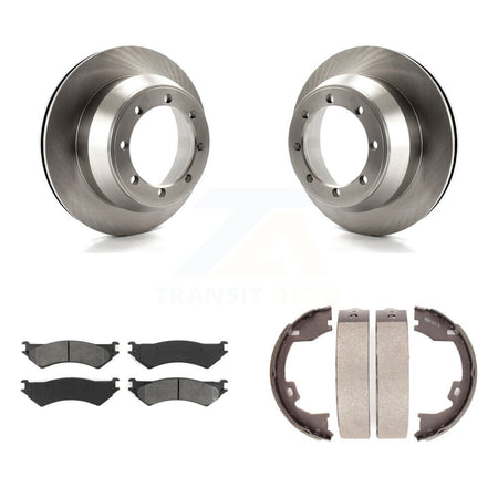 Rear Disc Rotors Semi-Metallic Pads And Parking Brake Shoes Kit For Ford E-350 Super Duty K8S-104576