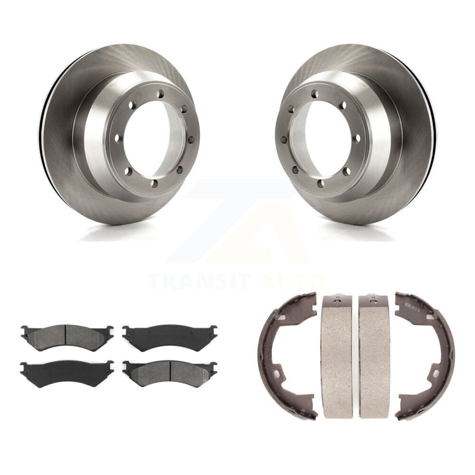 Rear Disc Rotors Semi-Metallic Pads And Parking Brake Shoes Kit For Ford E-350 Super Duty K8S-104576