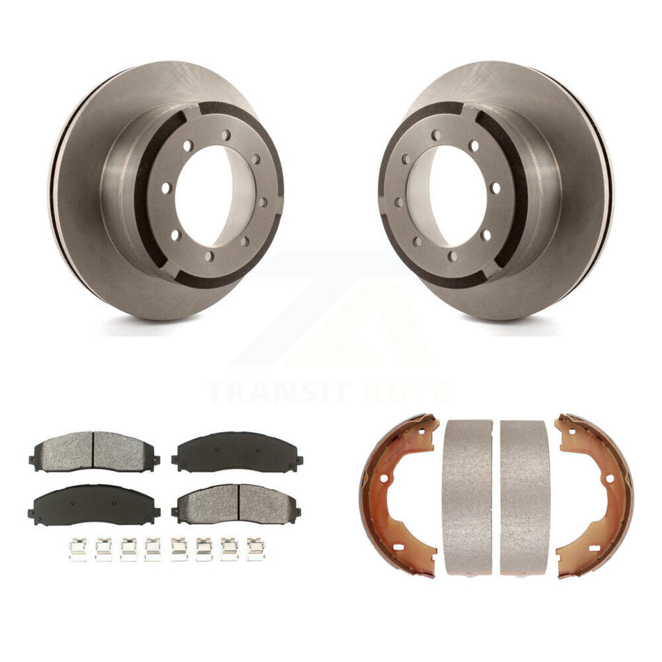 Rear Disc Rotors Semi-Metallic Pads And Parking Brake Shoes Kit For Ford F-450 Super Duty K8S-104580