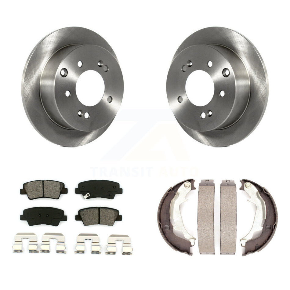Rear Disc Rotors Semi-Metallic Pads And Parking Brake Shoes Kit For 2010-2013 Kia Soul K8S-104597