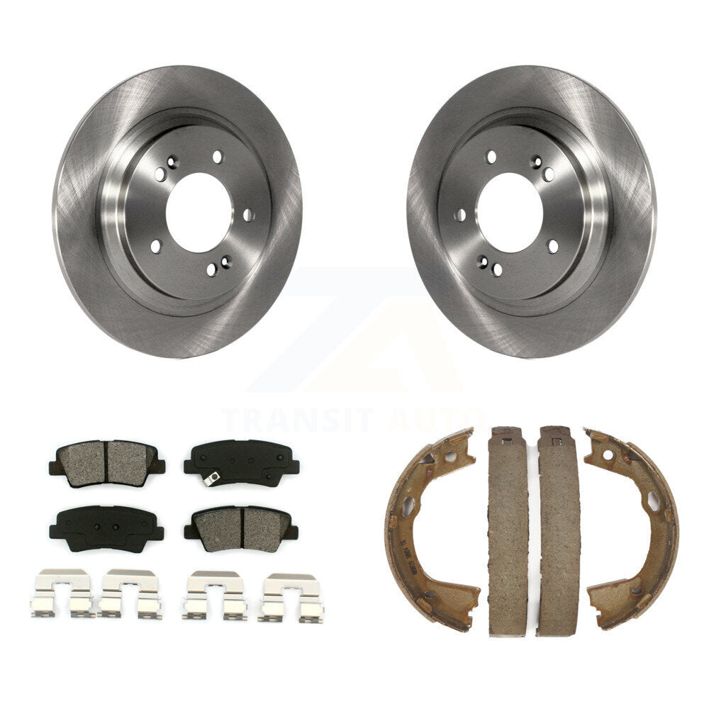 Rear Disc Rotors Semi-Metallic Pads And Parking Brake Shoes Kit For Hyundai Sonata Azera K8S-104605
