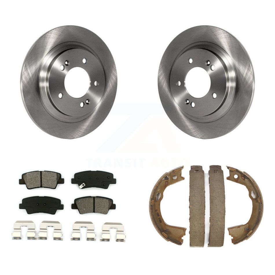 Rear Disc Rotors Semi-Metallic Pads And Parking Brake Shoes Kit For Hyundai Sonata Azera K8S-104605