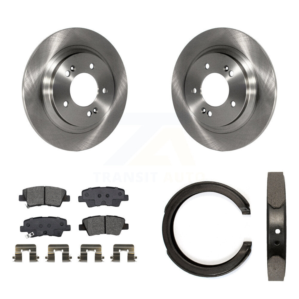 Rear Disc Rotors Semi-Metallic Pads And Parking Brake Shoes Kit For Kia Optima K8S-104607