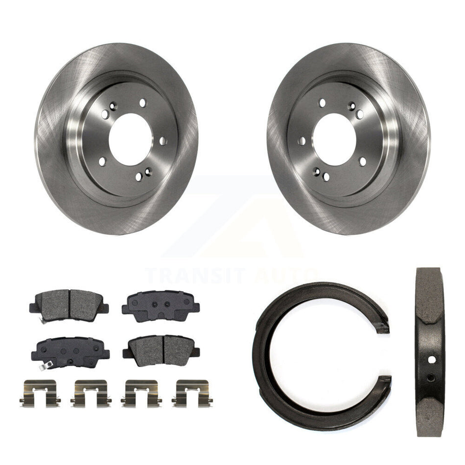 Rear Disc Rotors Semi-Metallic Pads And Parking Brake Shoes Kit For Kia Optima K8S-104607