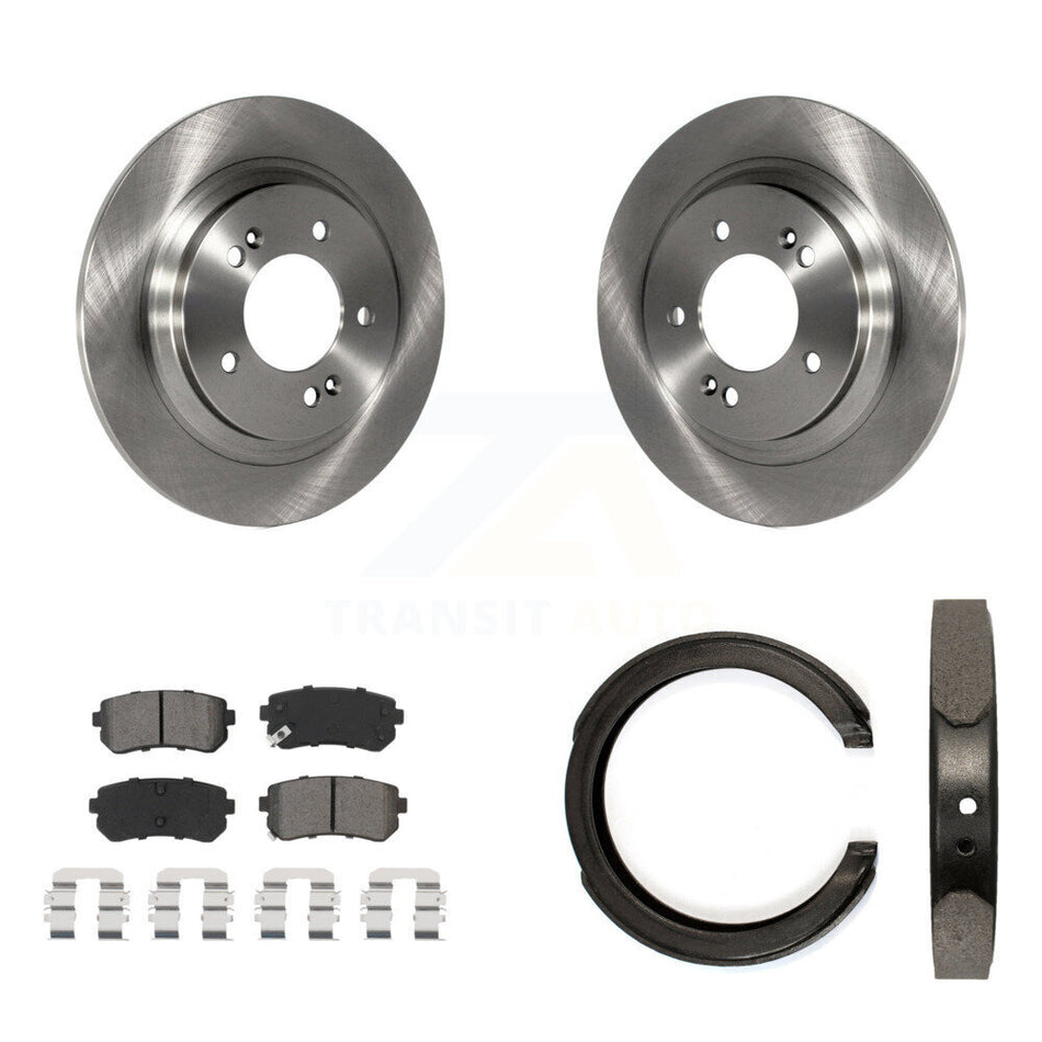 Rear Disc Rotors Semi-Metallic Pads And Parking Brake Shoes Kit For Kia Optima K8S-104608